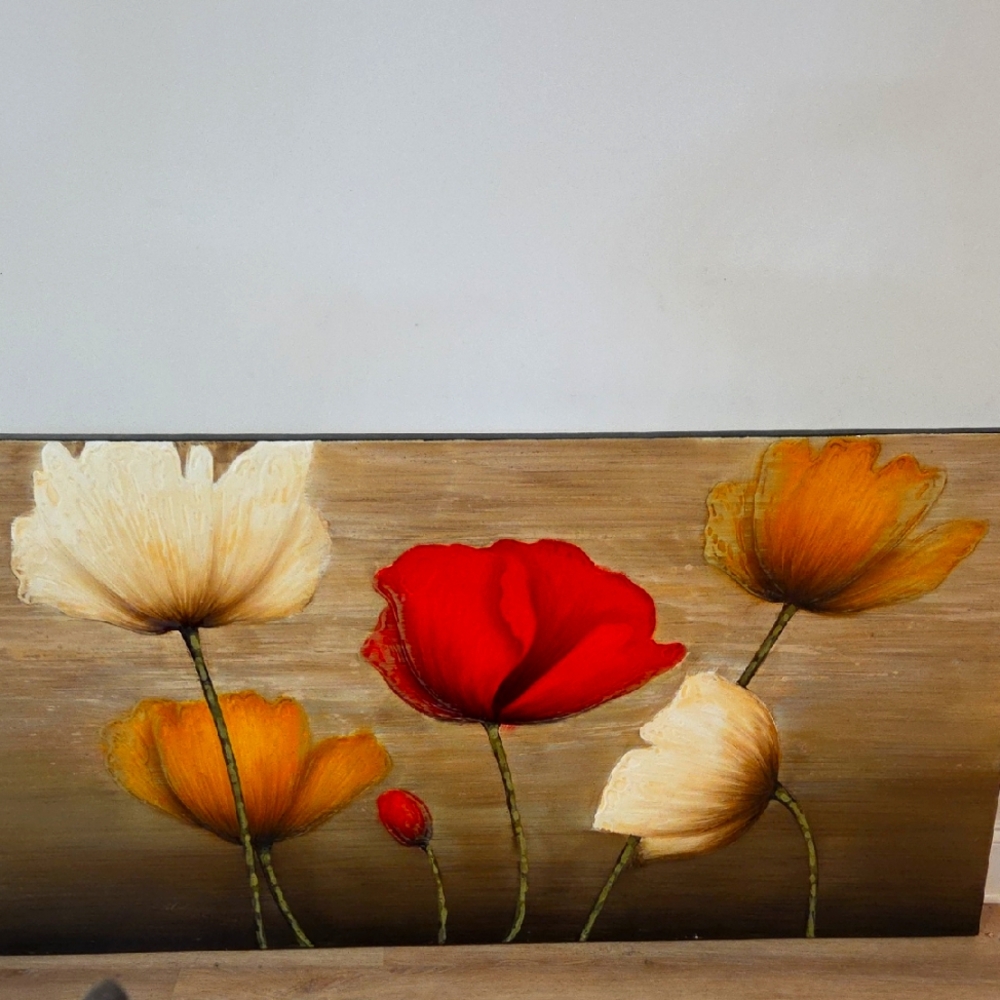 Floral Canvas Art with Red and Orange Flowers